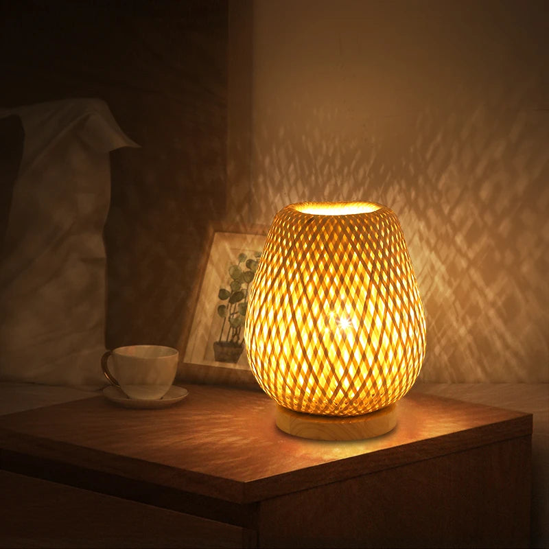 Handcrafted Round Bamboo Accent Lamp