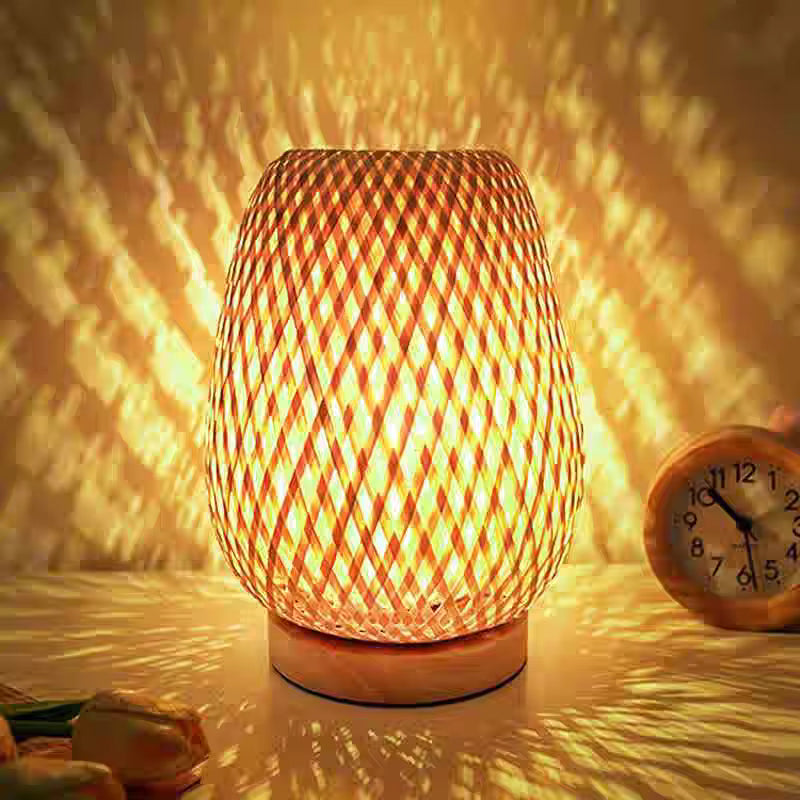 Handcrafted Round Bamboo Accent Lamp